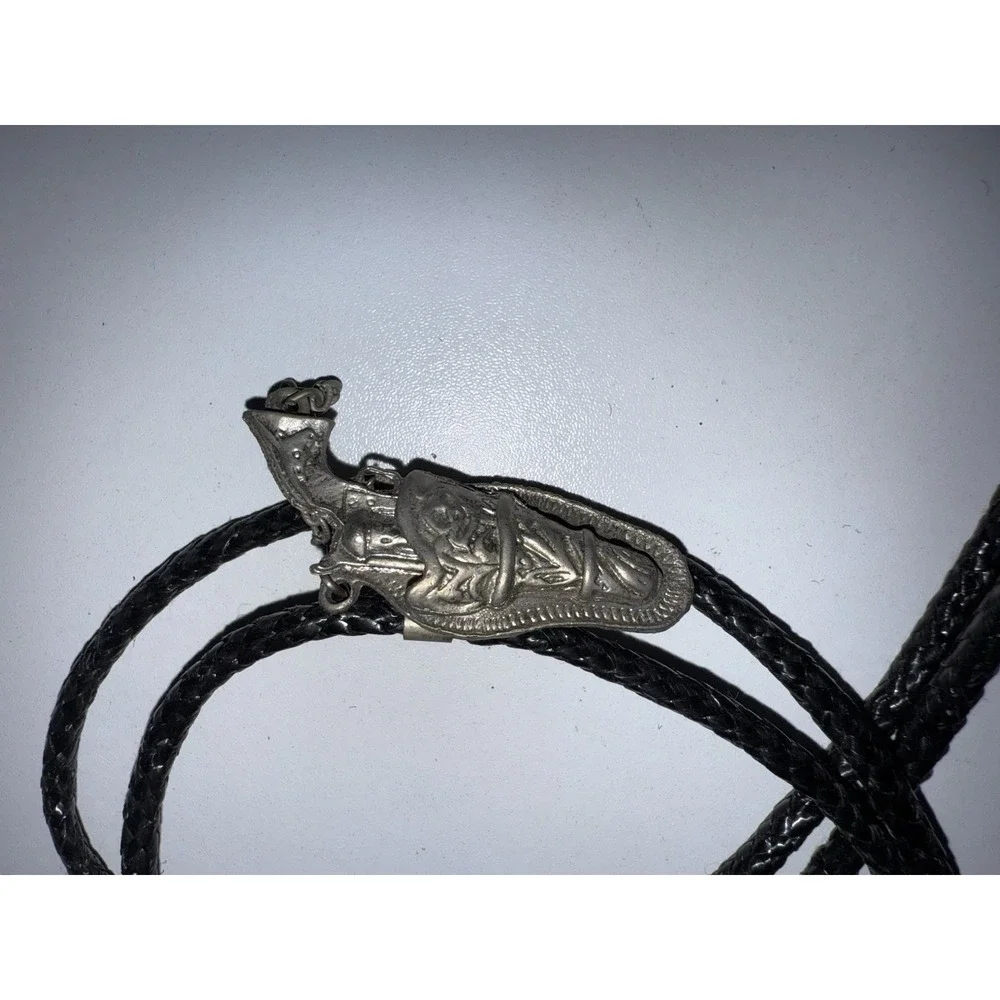 Vintage Mens Western Bolo Tie Slide with Gun in Holster Metal Gunslinger Necktie